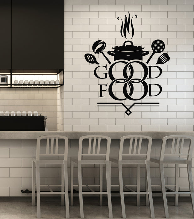 Vinyl Wall Decal Kitchen Good Food Saucepan Ladle Cuisine Cooking Stickers Mural (g6972)