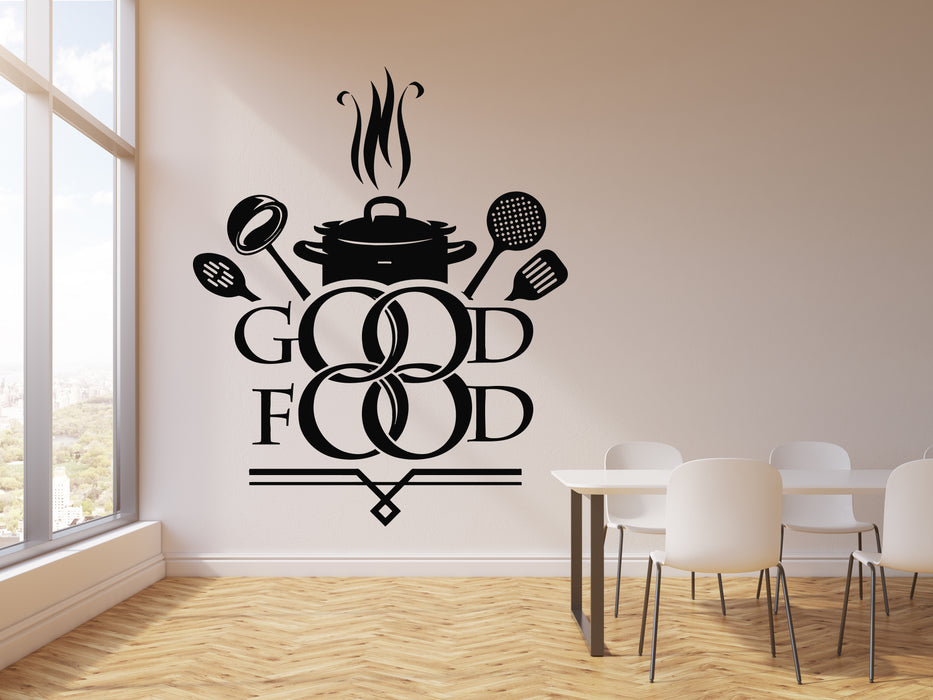 Vinyl Wall Decal Kitchen Good Food Saucepan Ladle Cuisine Cooking Stickers Mural (g6972)