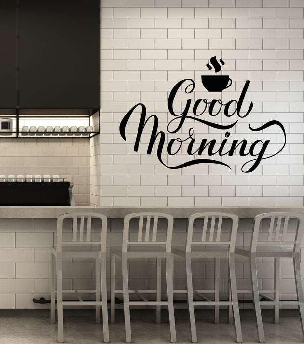 Vinyl Wall Decal Kitchen Phrase Good Morning Coffee Cup Breakfast Stickers Mural (g7012)