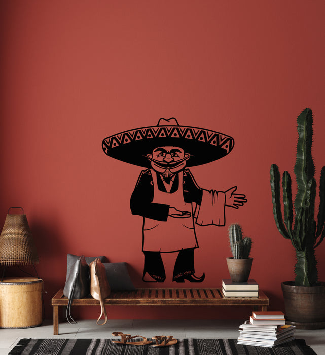 Vinyl Wall Decal Mexican Chef Sombrero Kitchen Mexican Food Stickers Mural (g7839)