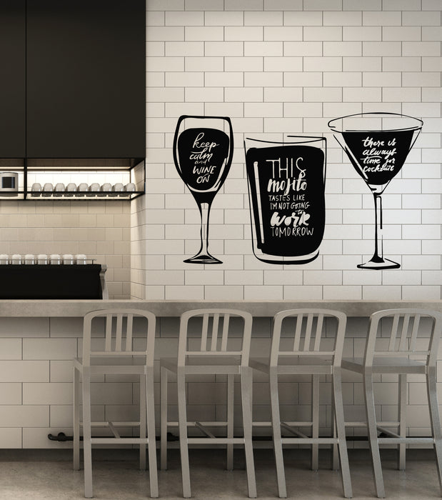 Vinyl Wall Decal Kitchen Decor Phrase Glass Drink Alcohol Bar Stickers Mural (g5897)