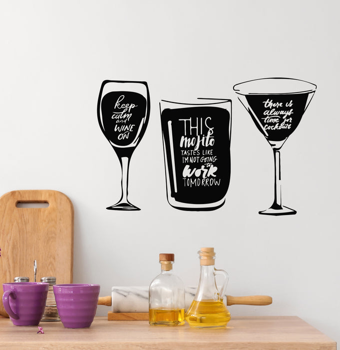 Vinyl Wall Decal Kitchen Decor Phrase Glass Drink Alcohol Bar Stickers Mural (g5897)