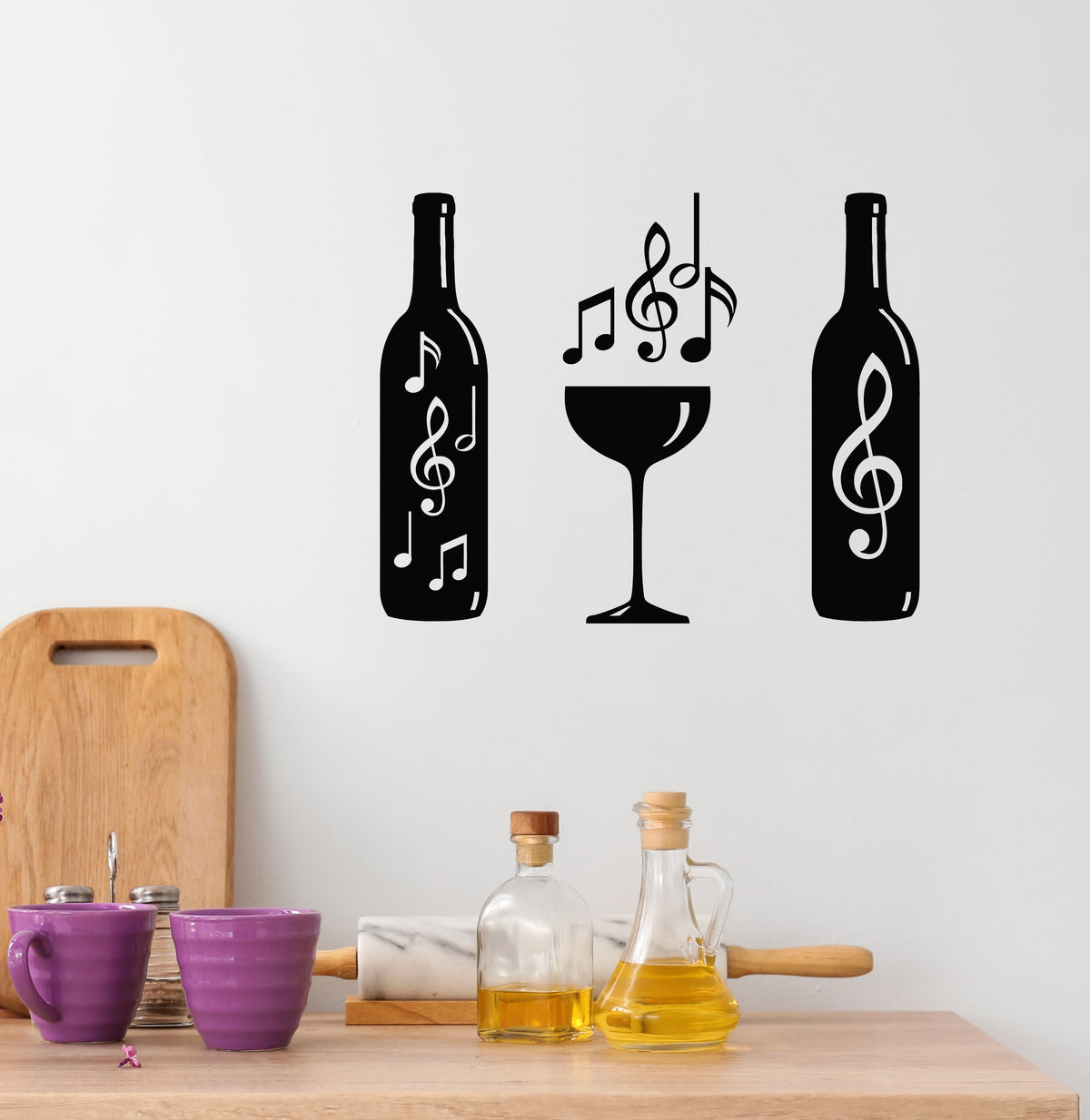 Vinyl Wall Decal Treble Clef Musical Notes Abstract Wine Bottle Sticke ...