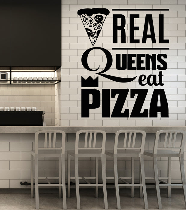 Vinyl Wall Decal Quote Queen Eat Pizza Italian Food Restaurant Stickers Mural (g5591)