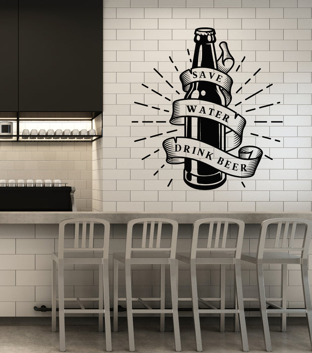 Vinyl Wall Decal Kitchen Funny Phrase Save Water Drink Beer Stickers Mural (g7292)