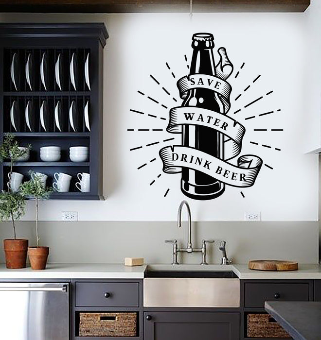 Vinyl Wall Decal Kitchen Funny Phrase Save Water Drink Beer Stickers Mural (g7292)