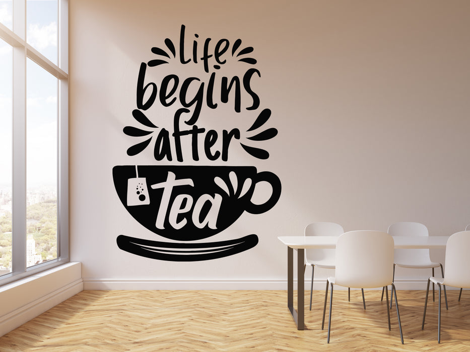 Vinyl Wall Decal Kitchen Tea Time Cap Funny Quote Words Cafe Stickers Mural (g6897)