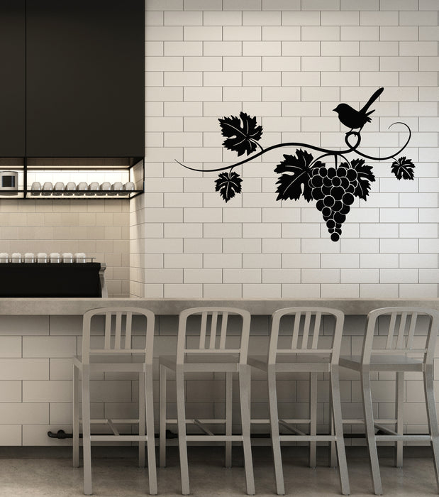 Vinyl Wall Decal Bird Wine Restaurant Vine Grape Kitchen Decor Stickers Mural (g5980)