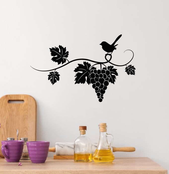 Vinyl Wall Decal Bird Wine Restaurant Vine Grape Kitchen Decor Stickers Mural (g5980)
