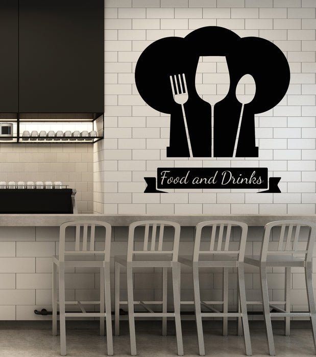 Vinyl Wall Decal Chef Hat Kitchen Decor Food Drink Restaurant Stickers Mural (g2882)