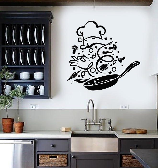 Vinyl Wall Decal Chef Restaurant Food Vegetables Frying Pan Stickers Mural (g4331)
