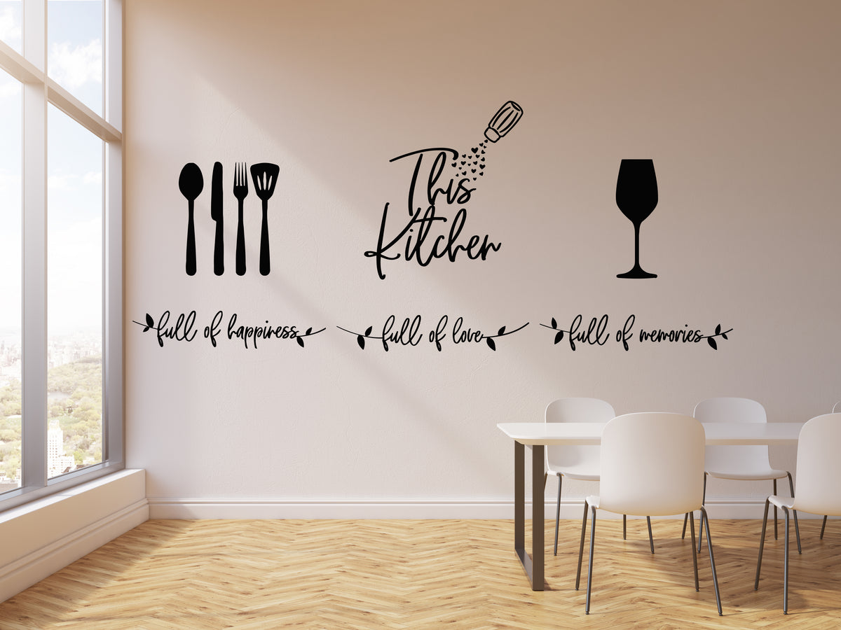 Vinyl Wall Decal Kitchen Utensils Interior Happiness Love Memories Sti ...