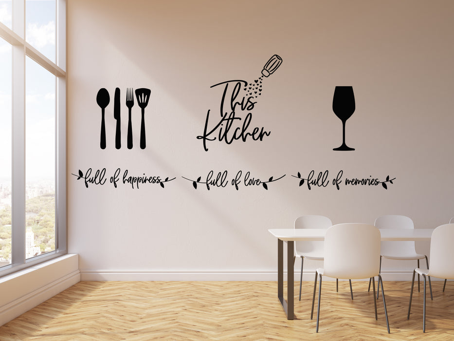 Vinyl Wall Decal Kitchen Utensils Interior Happiness Love Memories Sti ...