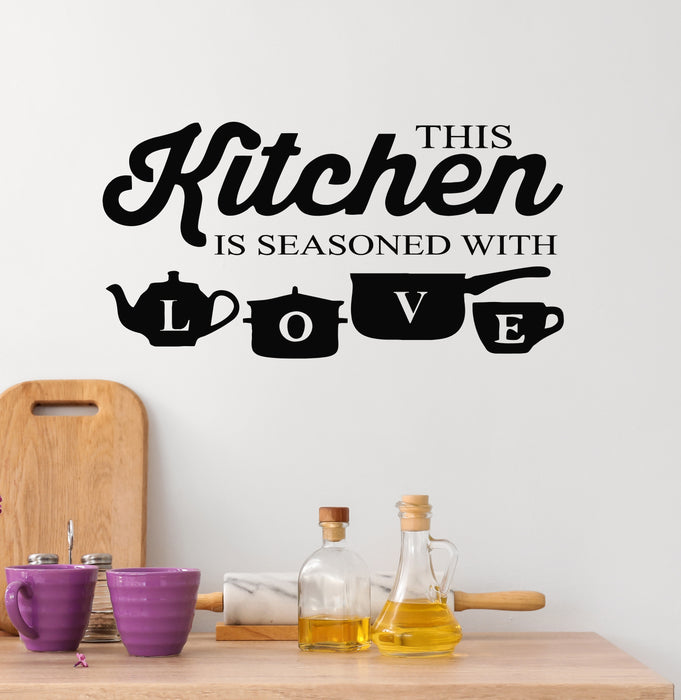 Vinyl Wall Decal Kitchen Is Seasoned With Love Phrase Tableware Stickers Mural (g5341)