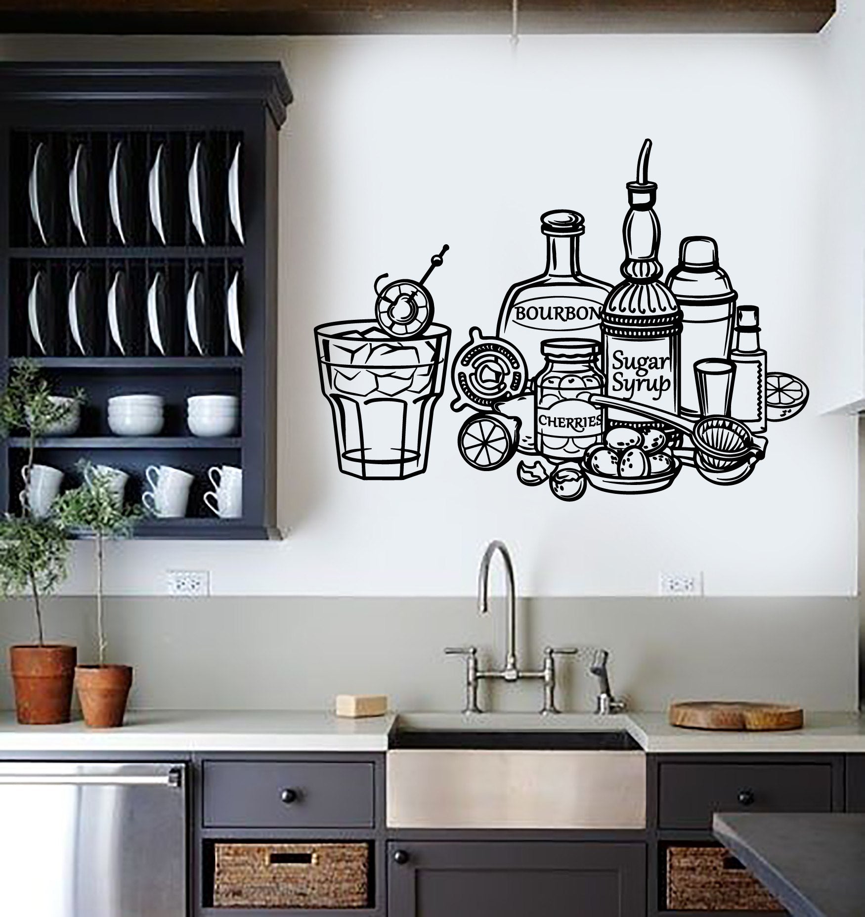 Vinyl Wall Decal Drinking Bottle Pub Alcohol Bar Cocktail Stickers Mur ...