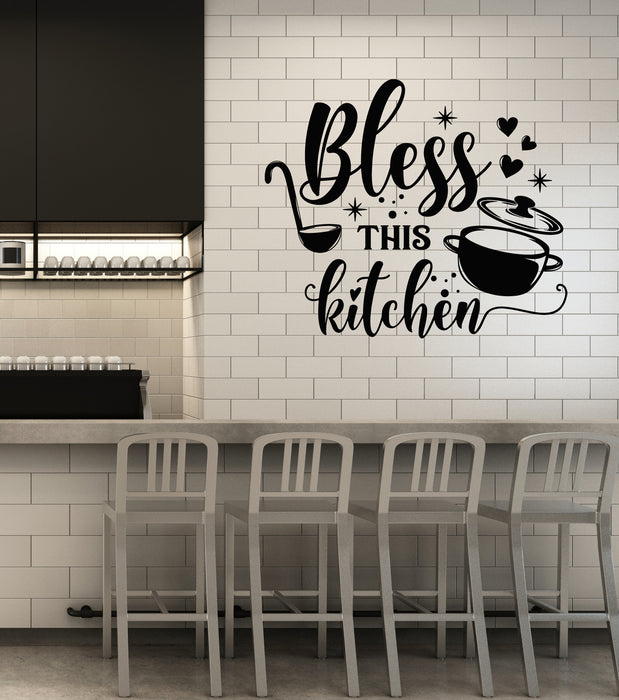 Vinyl Wall Decal Bless This Kitchen Quotes Saucepan Ladle Stickers Mural (g7184)