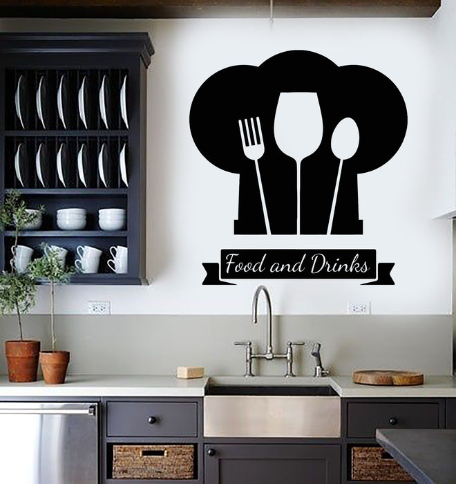 Vinyl Wall Decal Chef Hat Kitchen Decor Food Drink Restaurant Stickers Mural (g2882)