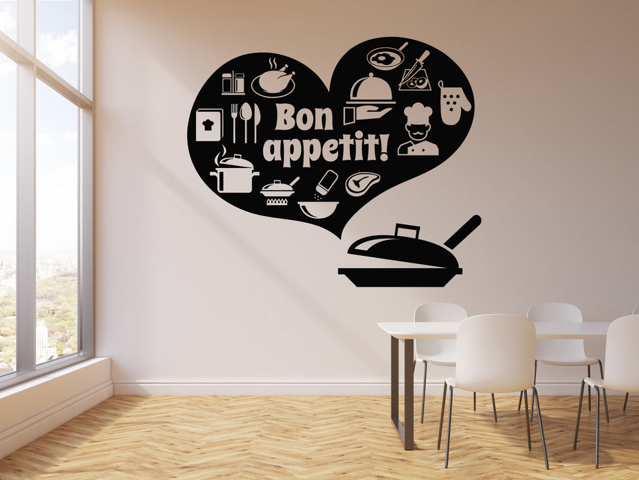 Vinyl Wall Decal Bon appetit Words Restaurant Kitchen Dining Room Stickers Mural (g2977)