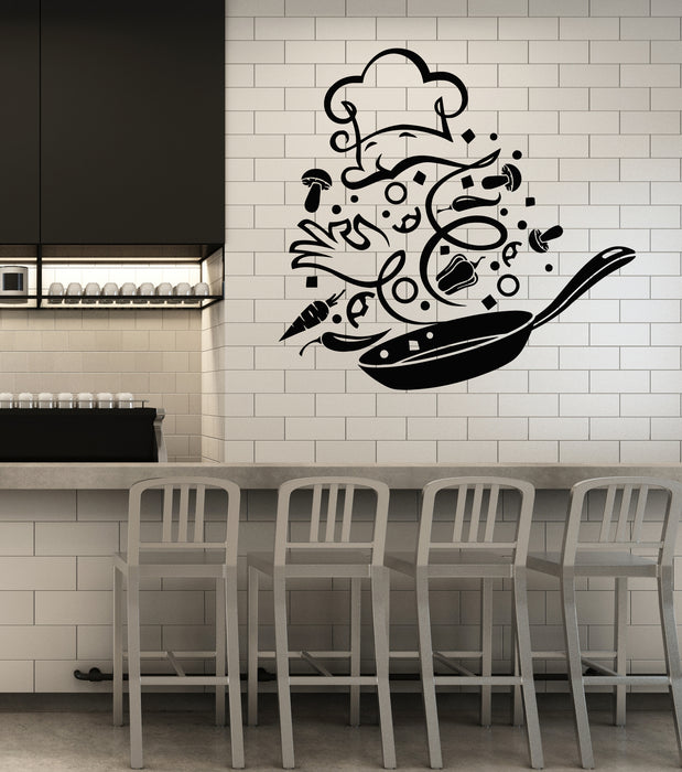 Vinyl Wall Decal Chef Restaurant Food Vegetables Frying Pan Stickers Mural (g4331)