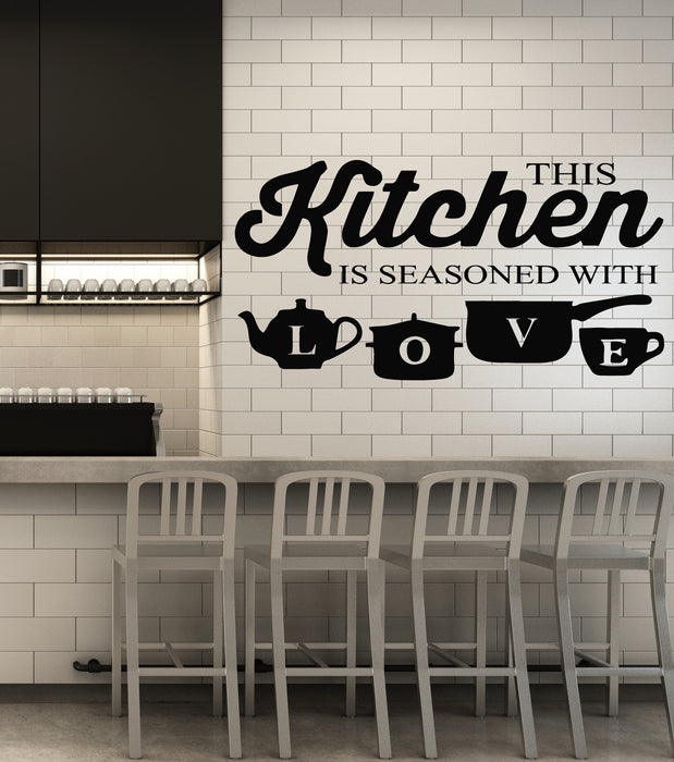 Vinyl Wall Decal Kitchen Is Seasoned With Love Phrase Tableware Stickers Mural (g5341)