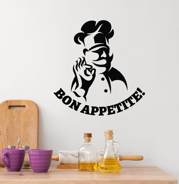 Vinyl Wall Decal Restaurant Phrase Bon Appetit Cook Chef Stickers Mural (g5894)