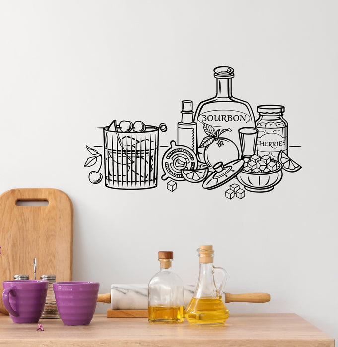 Vinyl Wall Decal Bourbon Cherries Kitchen Cafe Decor Fruits Stickers Mural (g6100)