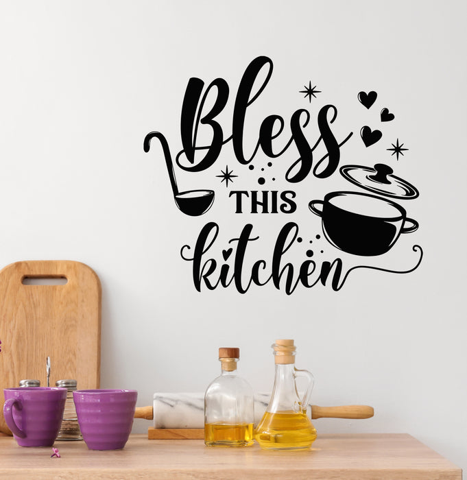 Vinyl Wall Decal Bless This Kitchen Quotes Saucepan Ladle Stickers Mural (g7184)