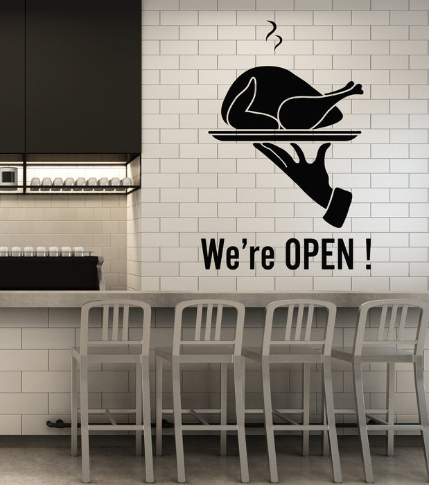 Vinyl Wall Decal Kitchen Nameplate We're Open Restaurant Stickers Mural (g7440)