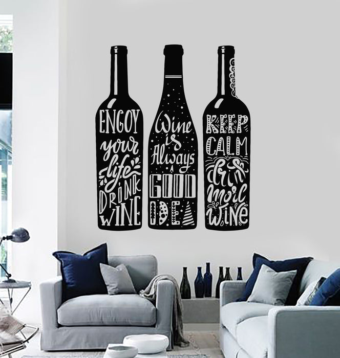 Vinyl Wall Decal Kitchen Quote Words Wine Bottle Bar Drinking Stickers Mural (g6908)