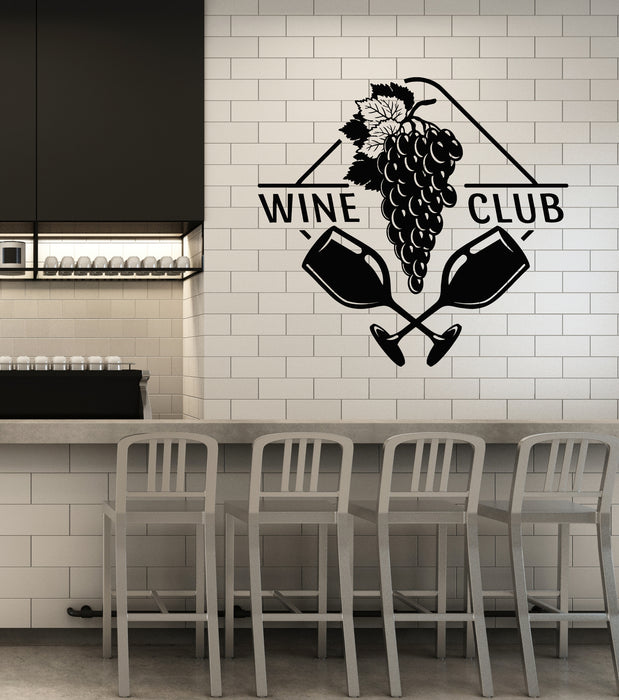 Vinyl Wall Decal Kitchen Art Wine Club Glasses Grapevine Stickers Mural (g5260)