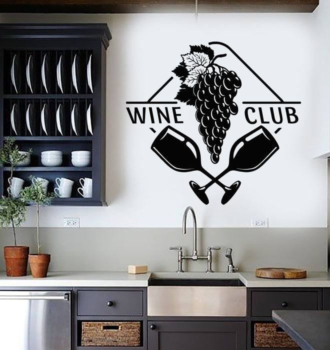 Vinyl Wall Decal Kitchen Art Wine Club Glasses Grapevine Stickers Mural (g5260)
