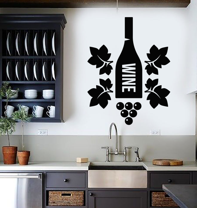 Vinyl Wall Decal Bottle Wine Grapes Dinner Room Wine Shop Stickers Mural (g5252)