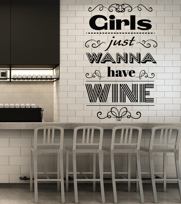 Vinyl Wall Decal Kitchen Wine Girls Funny Quote Restaurant Stickers Mural (g5947)