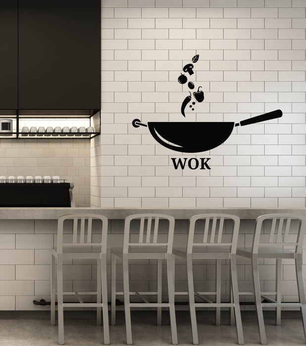 Vinyl Wall Decal Kitchen Wok Frying Pan Vegetables Food Stickers Mural (g4546)