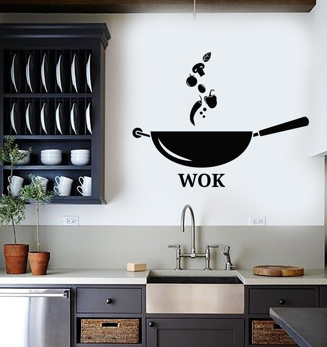 Vinyl Wall Decal Kitchen Wok Frying Pan Vegetables Food Stickers Mural (g4546)