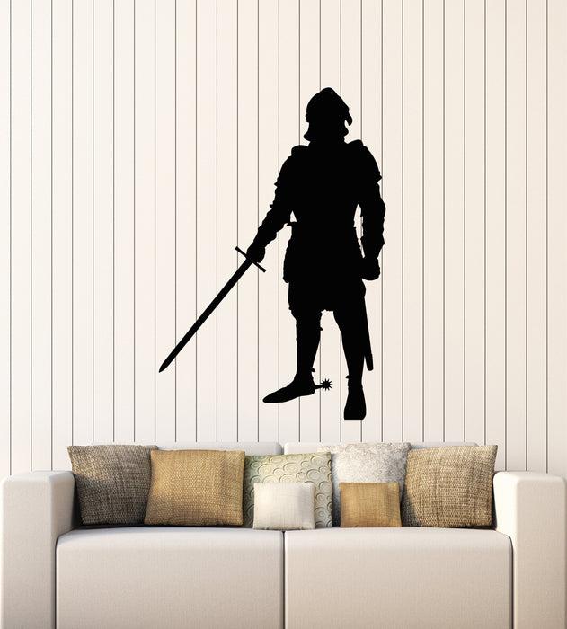 Vinyl Wall Decal Warrior Middle Ages Knight In Armor With Sword Stickers Mural (g1552)