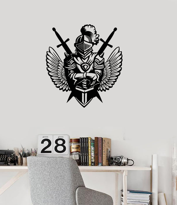 Виниловые наклейки на стену с крыльями рыцаря, мечами, средневековым стилем, наклейки для украшения комнаты подростка, настенная роспись (ig6064)