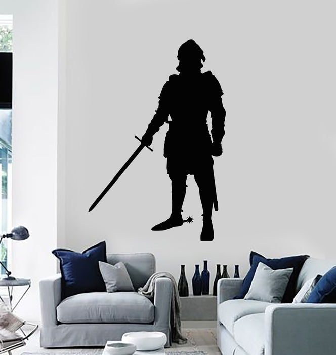 Vinyl Wall Decal Warrior Middle Ages Knight In Armor With Sword Stickers Mural (g1552)