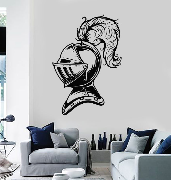 Vinyl Wall Decal Middle Ages Knight Head Helmet Feather Sword Warrior Stickers Mural (g6123)