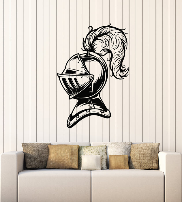 Vinyl Wall Decal Middle Ages Knight Head Helmet Feather Sword Warrior Stickers Mural (g6123)