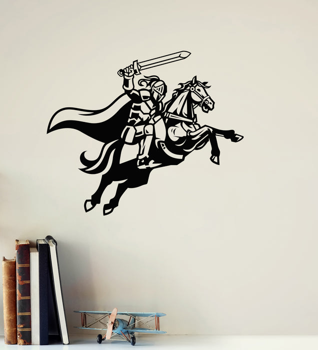 Виниловая наклейка на стену средневековый конный рыцарь воин лошадь меч наклейки фреска (ig6429)
