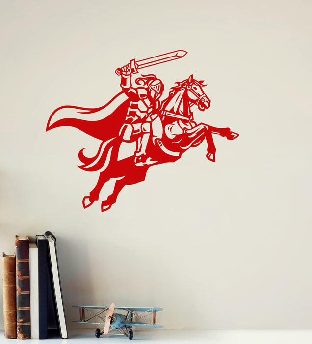 Виниловая наклейка на стену средневековый конный рыцарь воин лошадь меч наклейки фреска (ig6429)