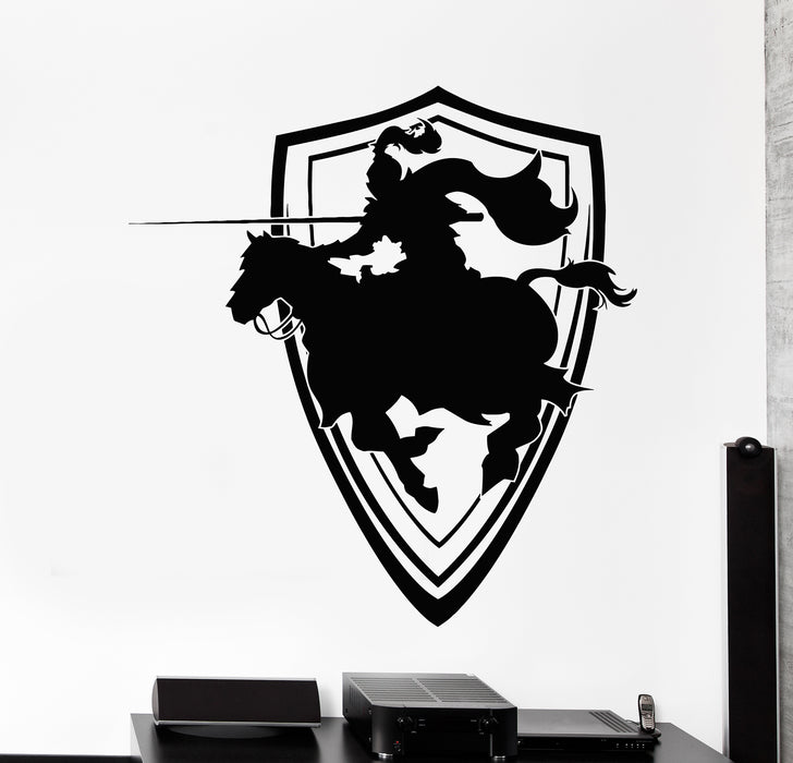 Vinyl Wall Decal Medieval Knight Lance Jousting On Horse Stickers Mural (g6419)