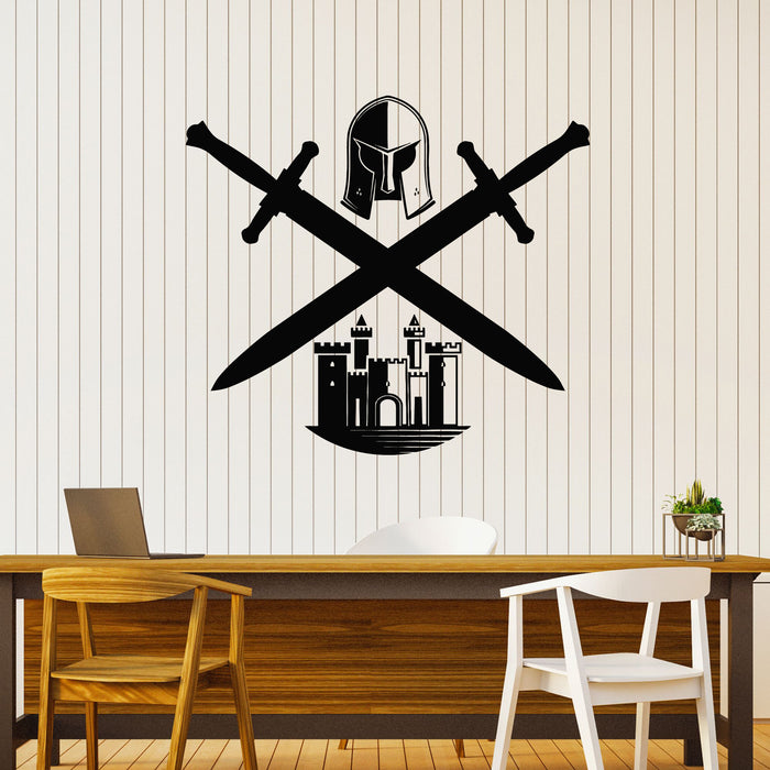 Vinyl Wall Decal Crossed Swords Knight Helmet Castle Middle Ages Stickers Mural (g8286)