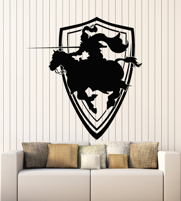 Vinyl Wall Decal Medieval Knight Lance Jousting On Horse Stickers Mural (g6419)