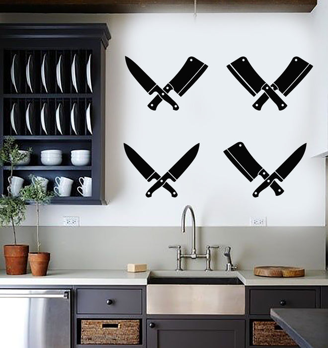 Vinyl Wall Decal Knives Butcher Shop Chef Kitchen Cafe Restaurant Stickers Mural (g2771)