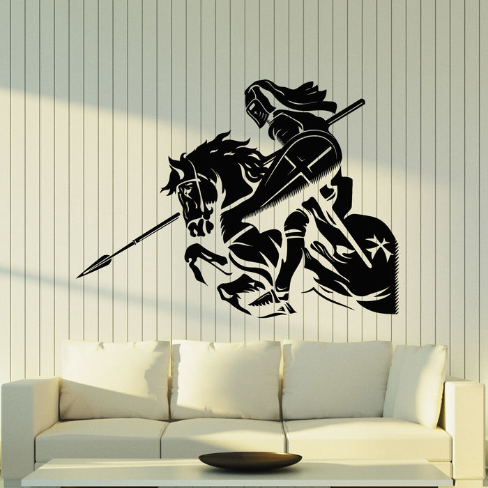 Vinyl Wall Decal Ancient Warrior Battle Knight On Horse Shield Stickers Mural (g8239)