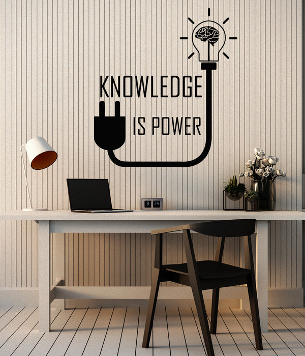 Vinyl Wall Decal Knowledge Is Power Motivational Phrase Brain Idea Stickers Mural (g2406)
