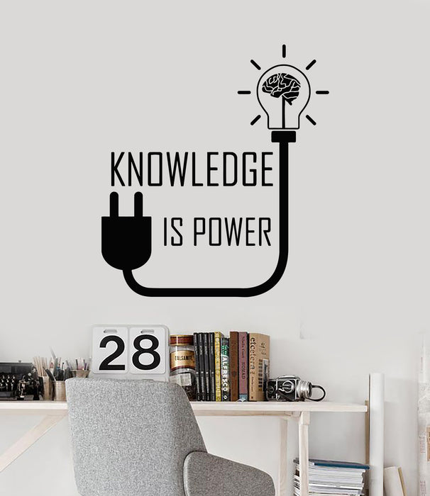 Vinyl Wall Decal Knowledge Is Power Motivational Phrase Brain Idea Stickers Mural (g2406)