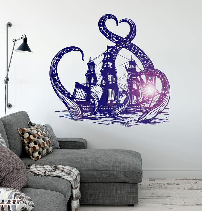 Vinyl Wall Decal Kraken Tentacles Octopus Ship Nautical Ocean Living Room (ig3640)